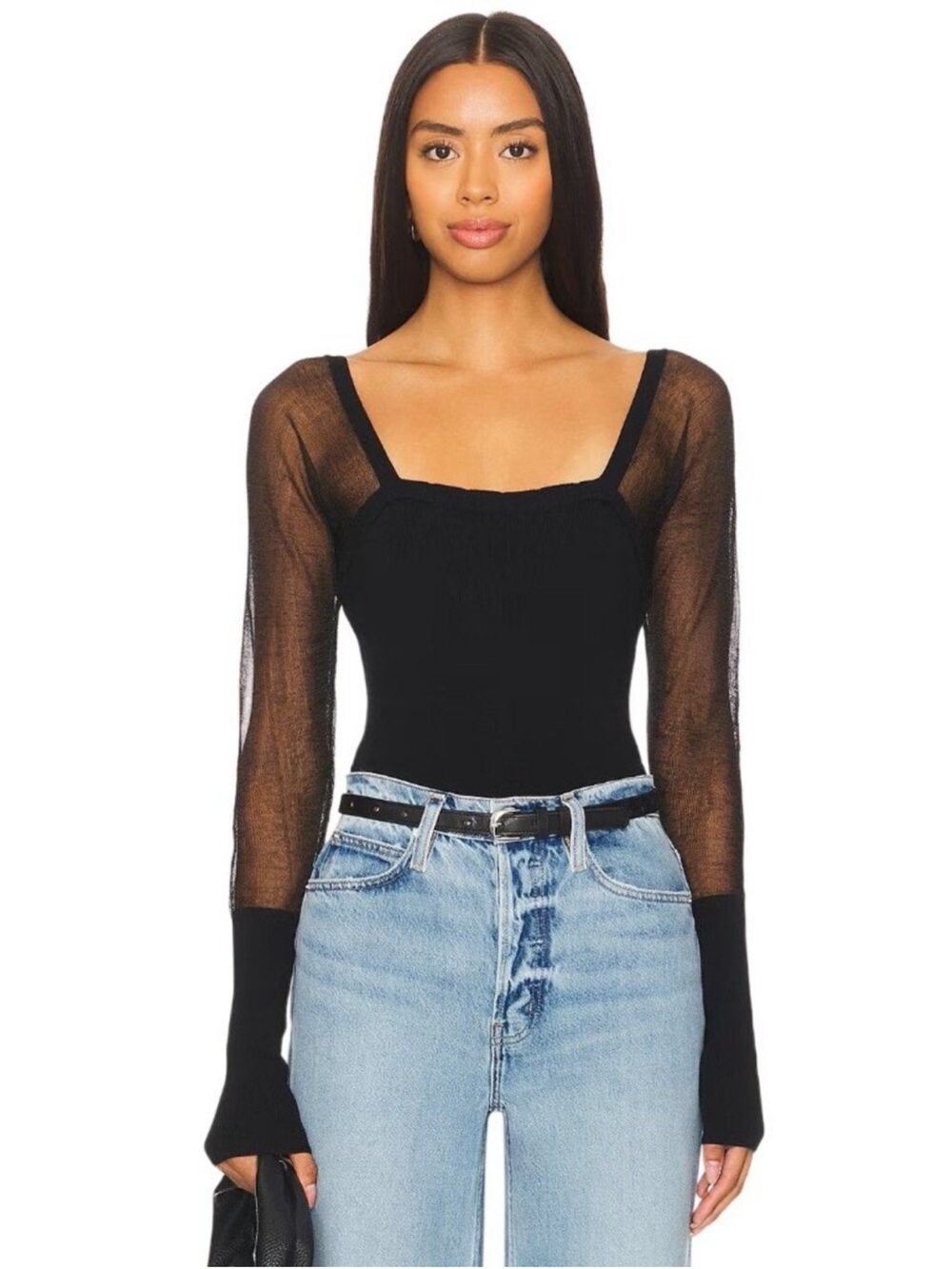 Free People x Intimately FP Night After Night Long Sleeve sheer in Black Medium